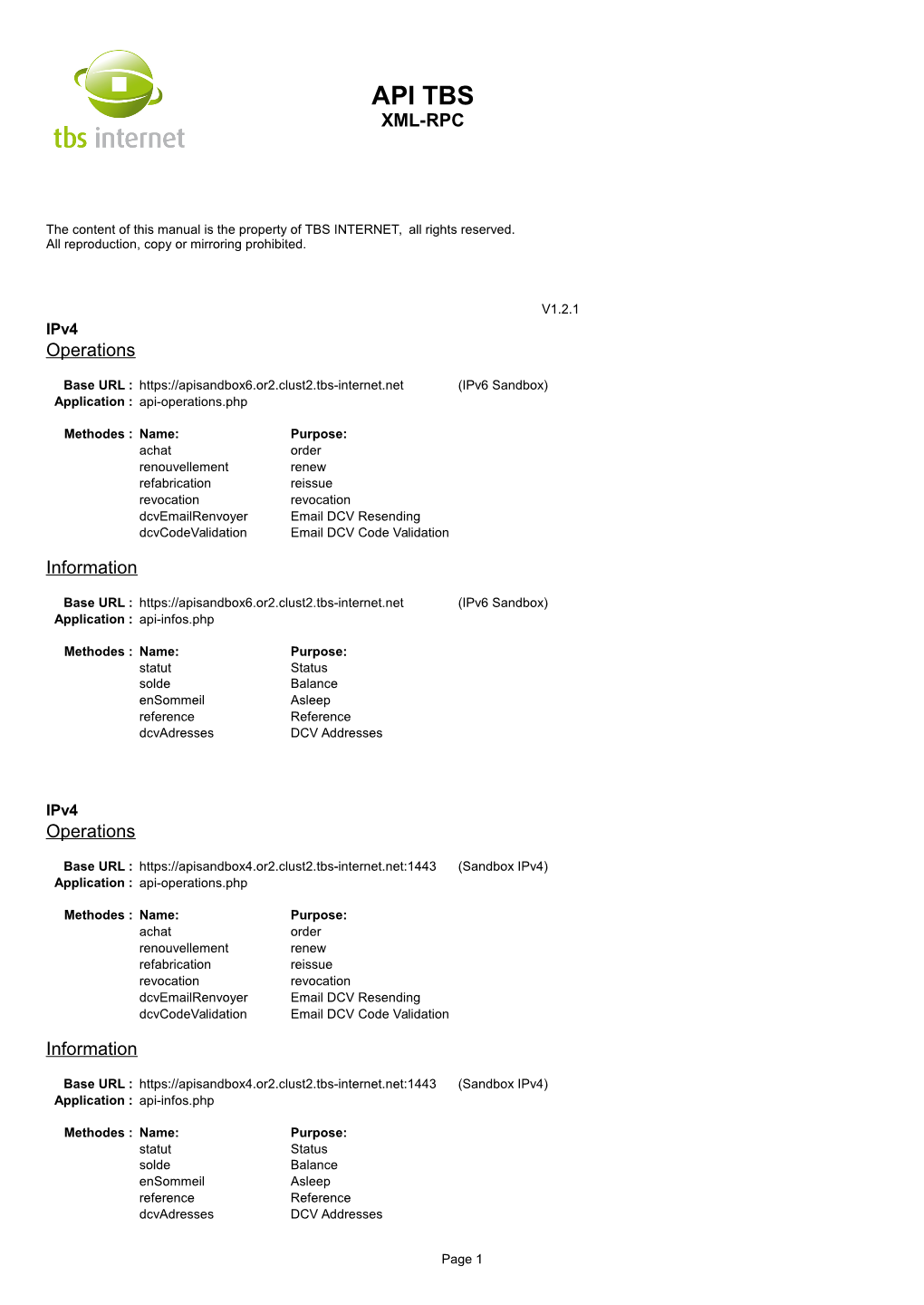 TBS Internet API Reference Documentaiton