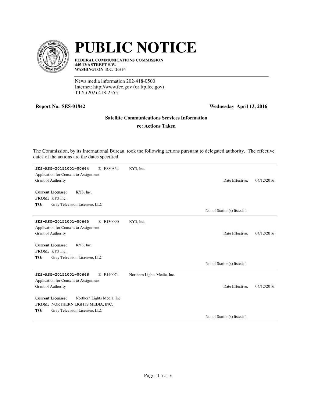 PUBLIC NOTICE FEDERAL COMMUNICATIONS COMMISSION 445 12Th STREET S.W