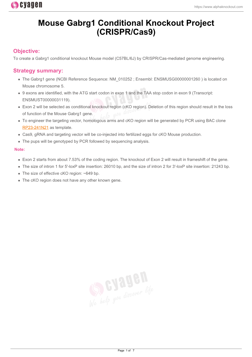 Mouse Gabrg1 Conditional Knockout Project (CRISPR/Cas9)