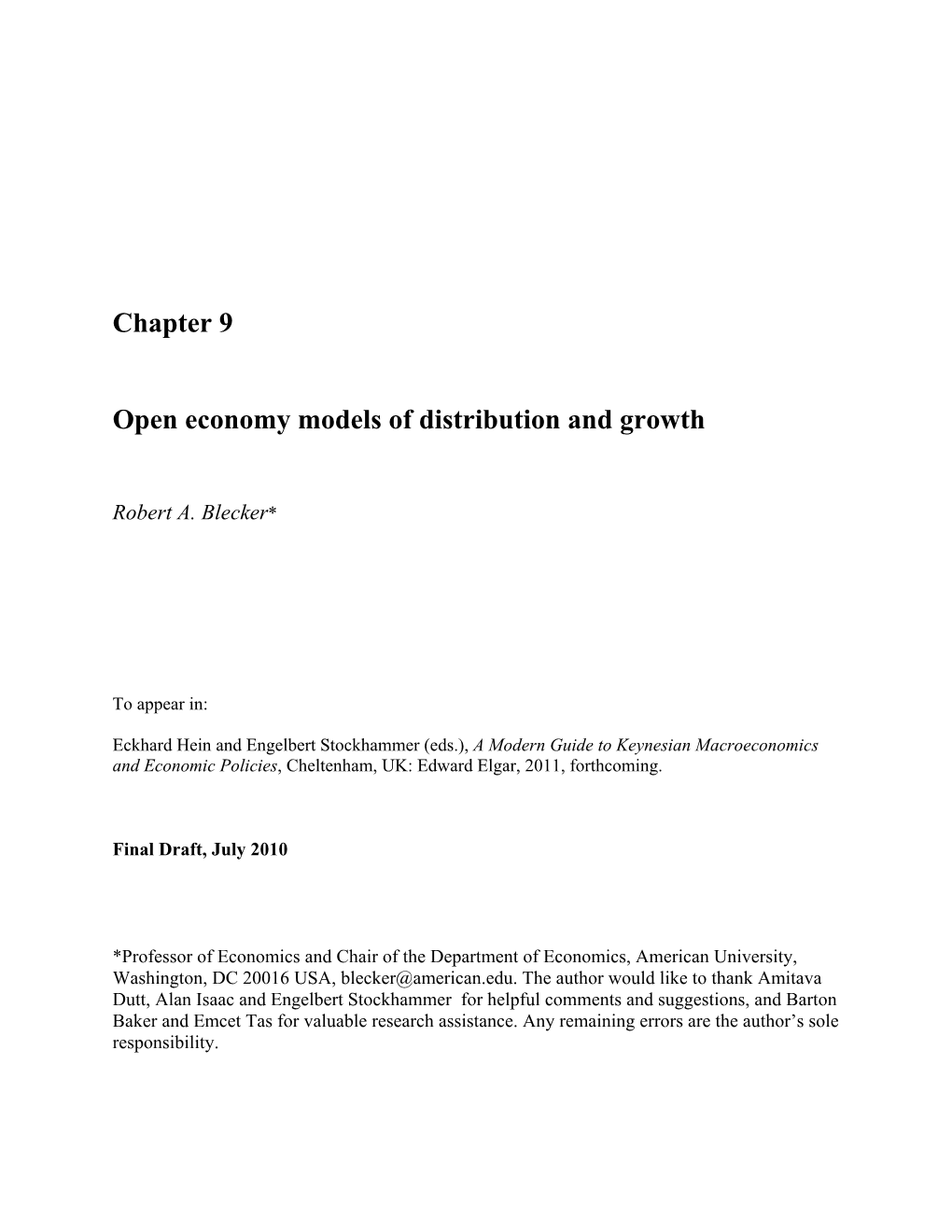 Chapter 9 Open Economy Models of Distribution and Growth