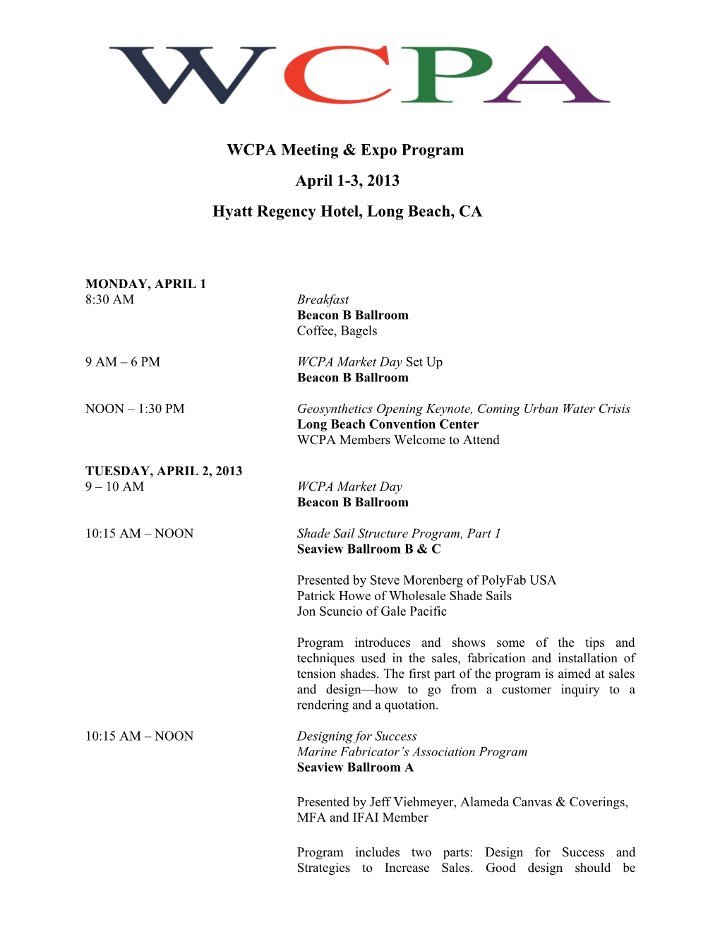 WCPA Meeting & Expo Program