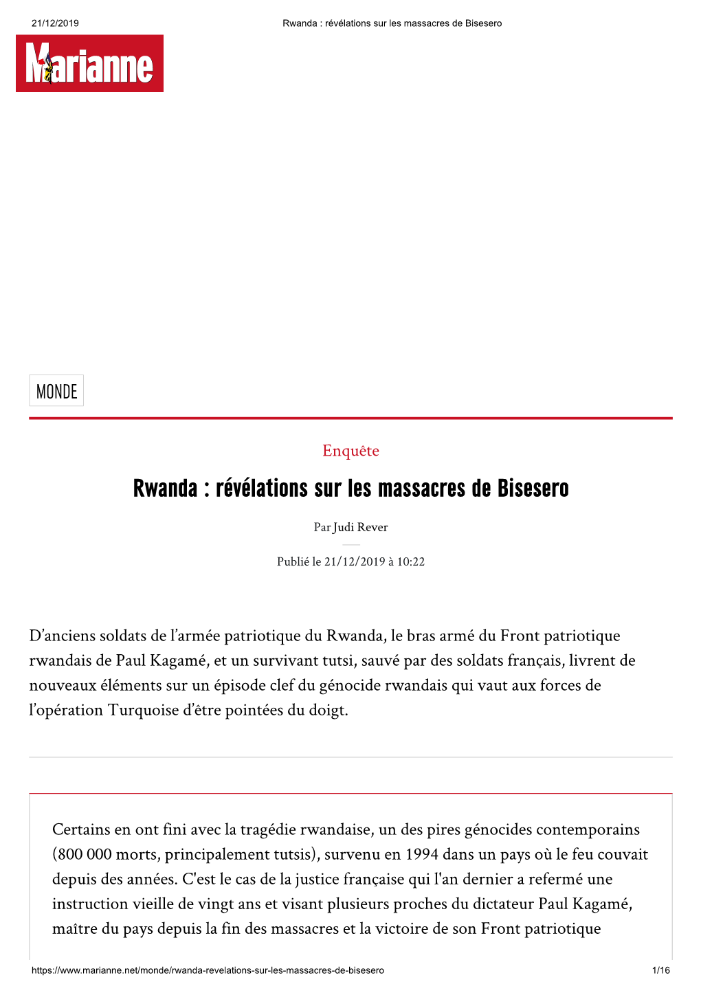 Rwanda : Révélations Sur Les Massacres De Bisesero