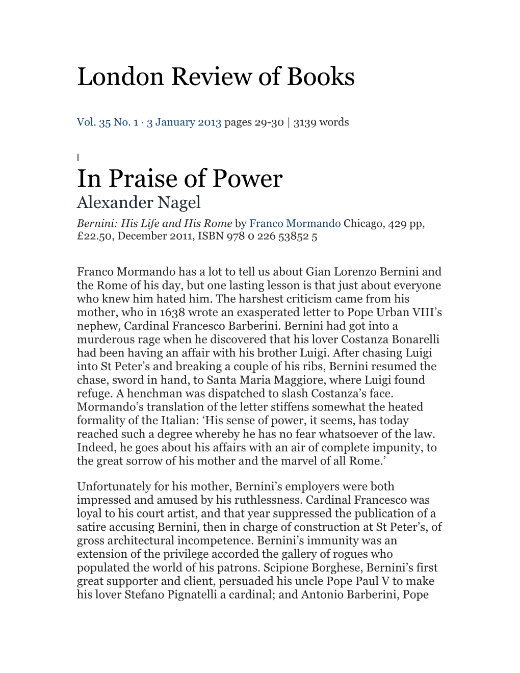 London Review of Books in Praise of Power