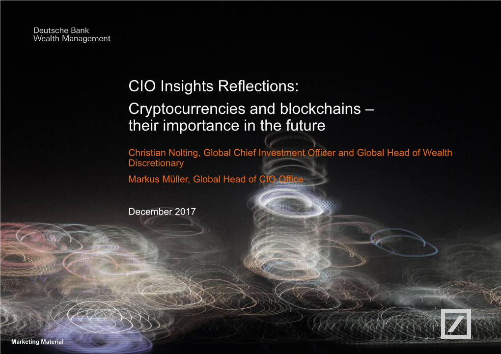 CIO Insights Reflections: Cryptocurrencies and Blockchains – Their Importance in the Future