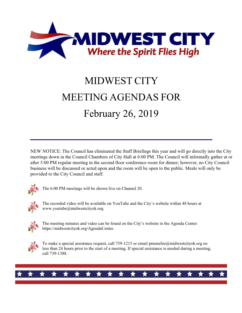 MIDWEST CITY MEETING AGENDAS for February 26, 2019