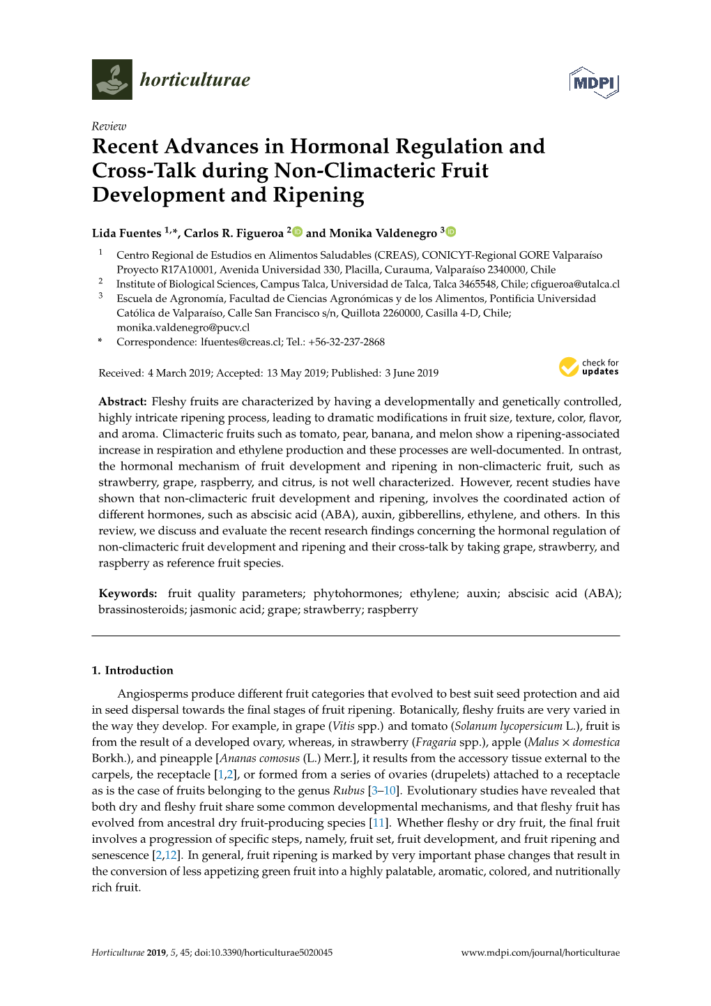 Recent Advances in Hormonal Regulation and Cross-Talk During Non-Climacteric Fruit Development and Ripening