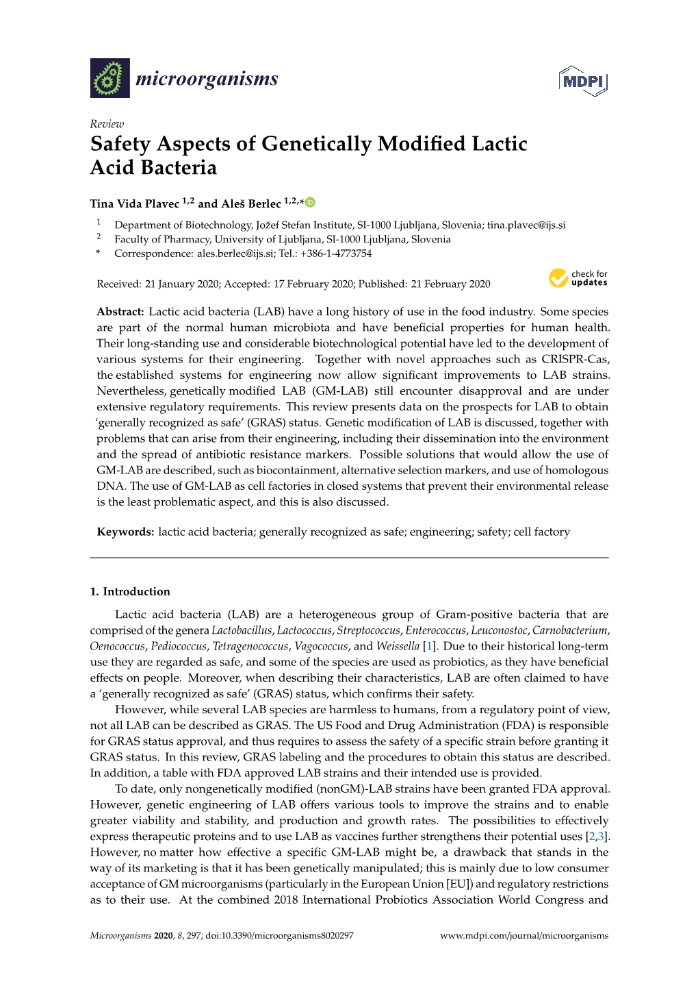 Safety Aspects of Genetically Modified Lactic Acid Bacteria