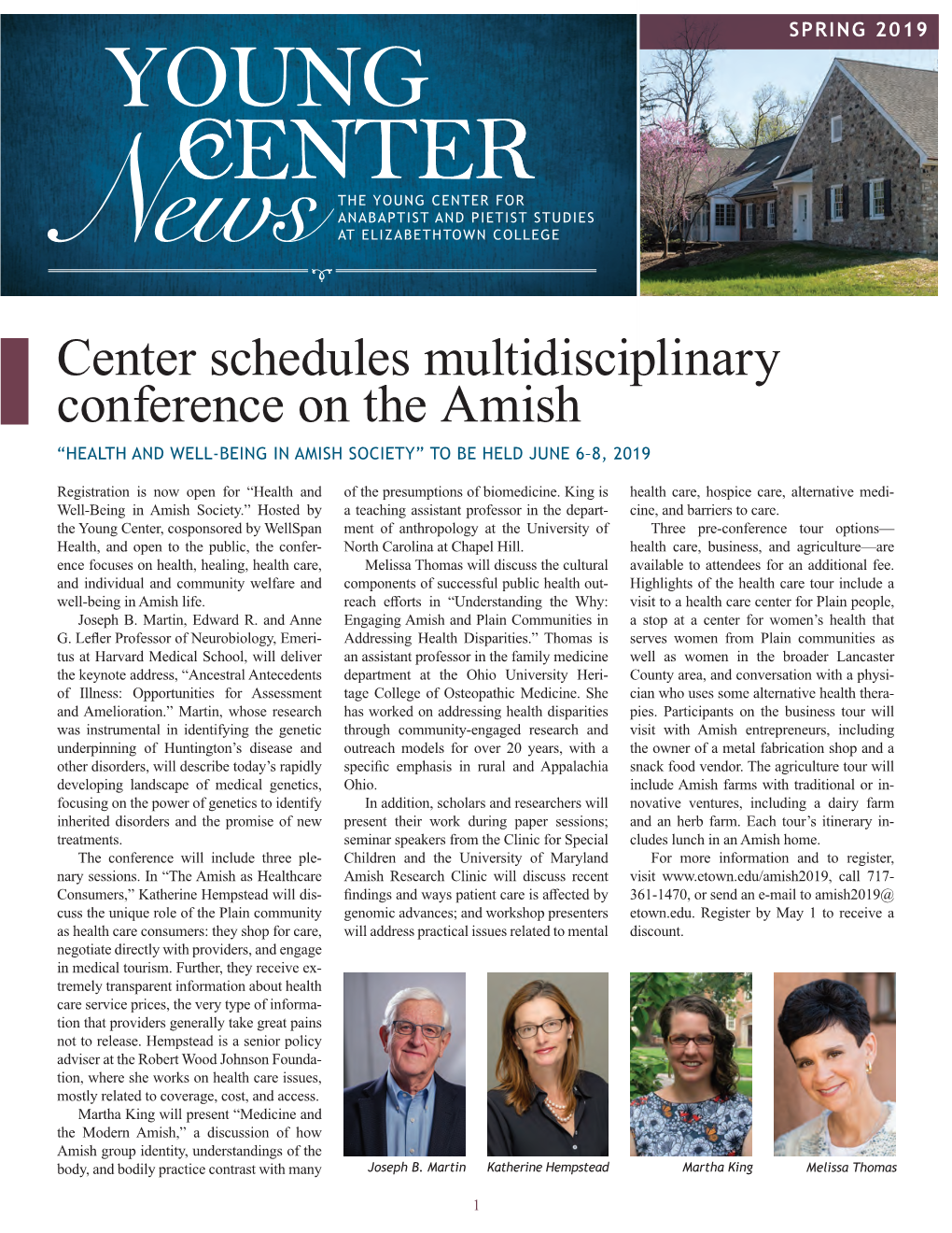 Center Schedules Multidisciplinary Conference on the Amish “HEALTH and WELL-BEING in AMISH SOCIETY” to BE HELD JUNE 6–8, 2019