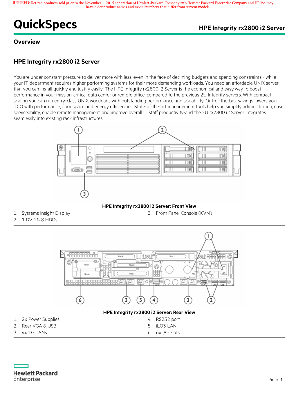 HPE Integrity Rx2800 I2 Server Overview