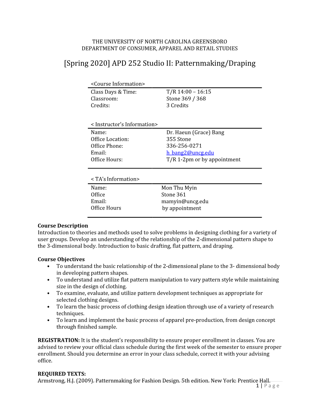 APD 252 Studio II: Patternmaking/Draping