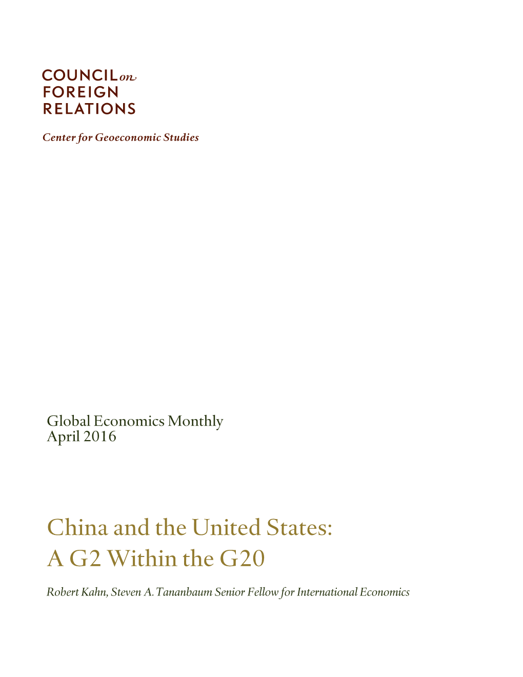 China and the United States: a G2 Within the G20