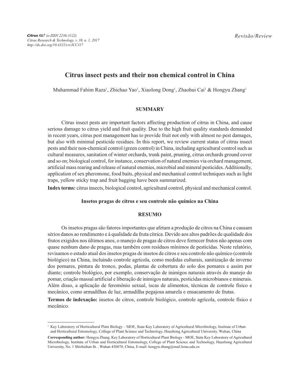 Citrus Insect Pests and Their Non Chemical Control in China