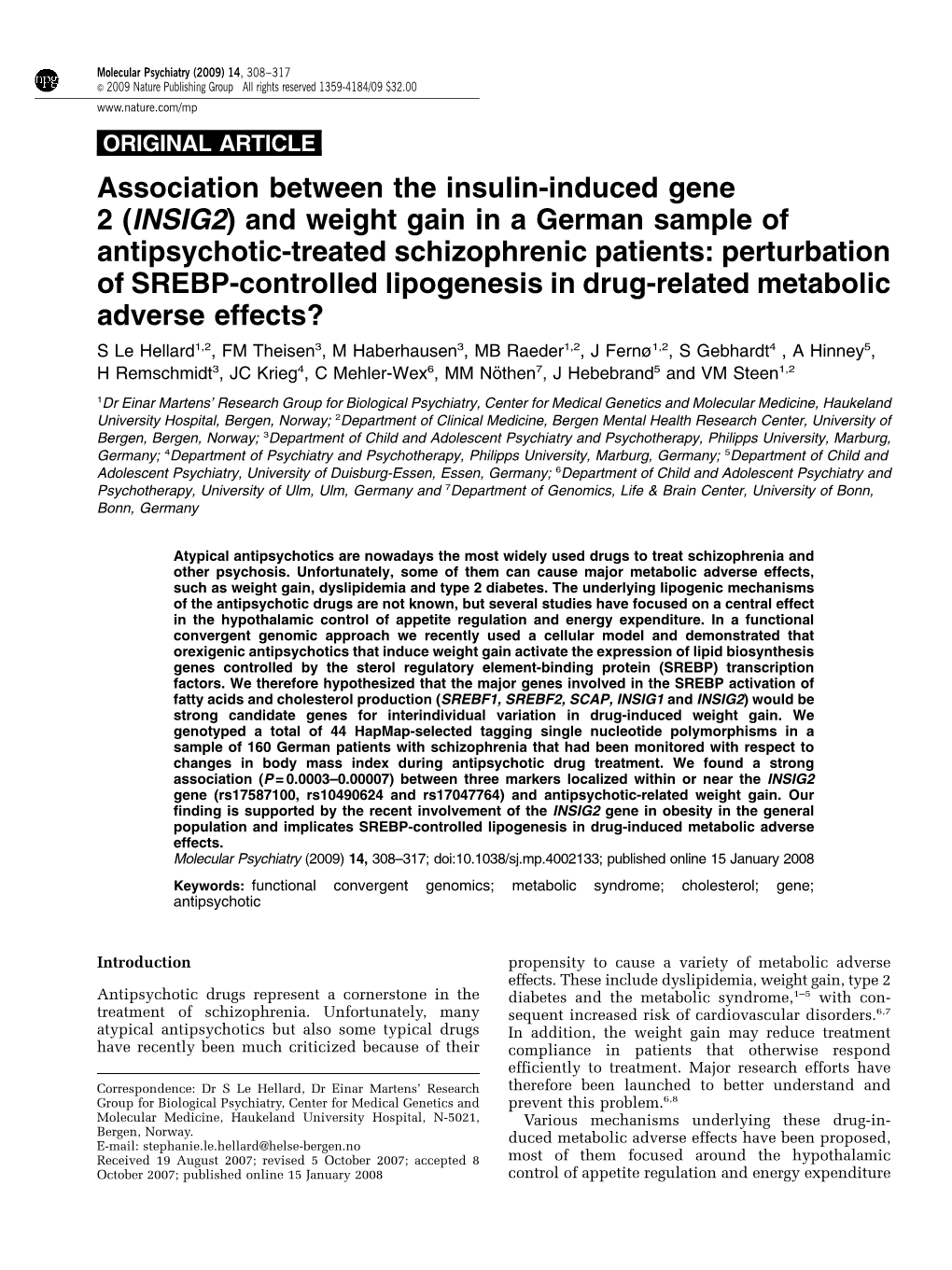 Association Between the Insulin-Induced Gene 2 (INSIG2