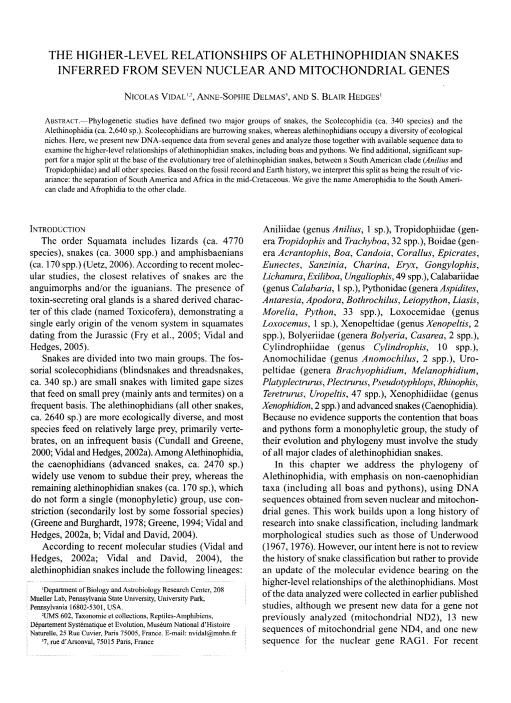 The Higher-Level Relationships of Alethinophidian Snakes Inferred from Seven Nuclear and Mitochondrial Genes