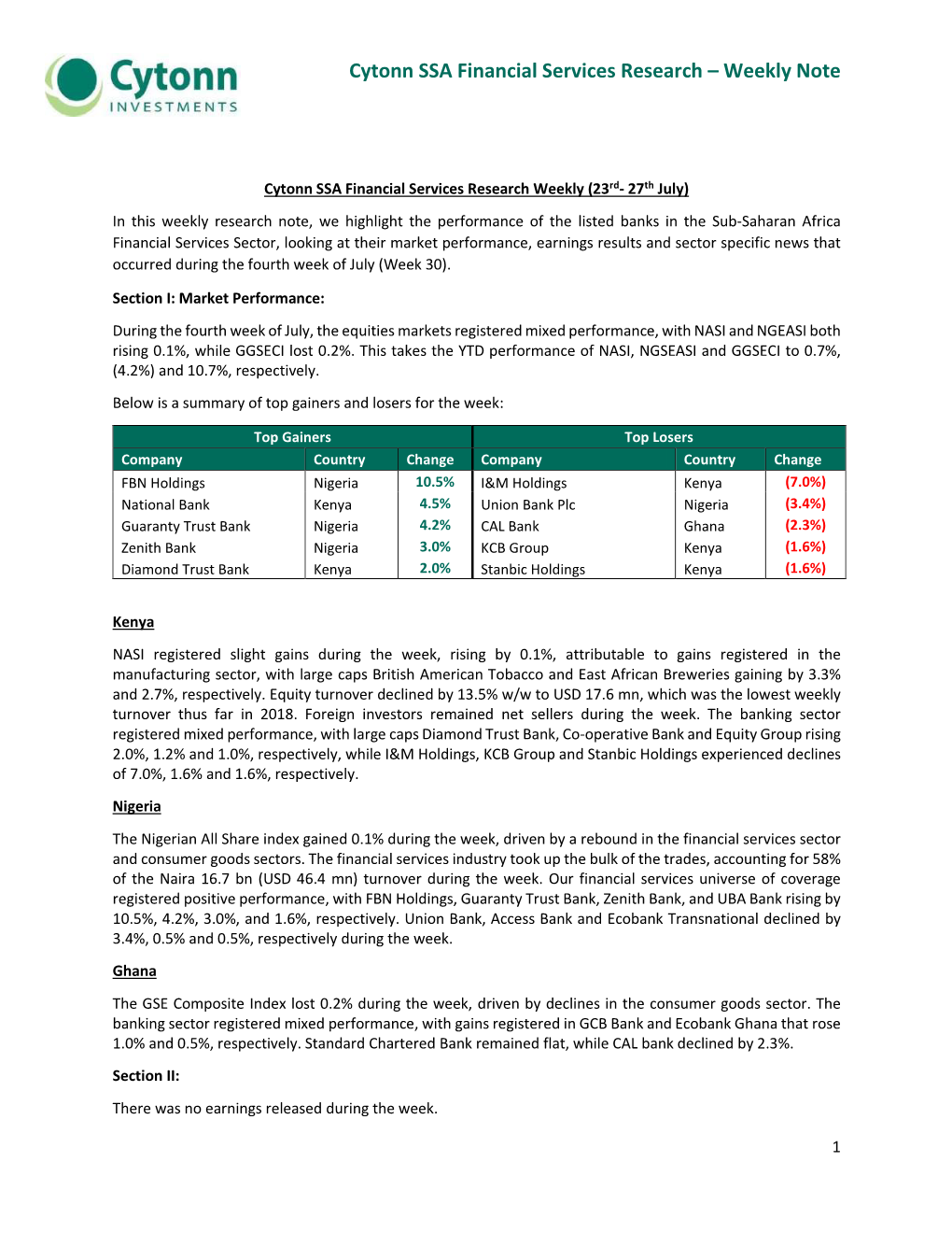 Cytonn SSA Financial Services Research – Weekly Note