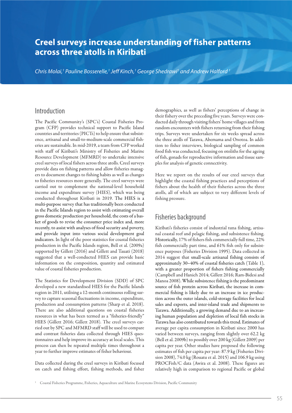 Creel Surveys Increase Understanding of Fisher Patterns Across Three Atolls in Kiribati