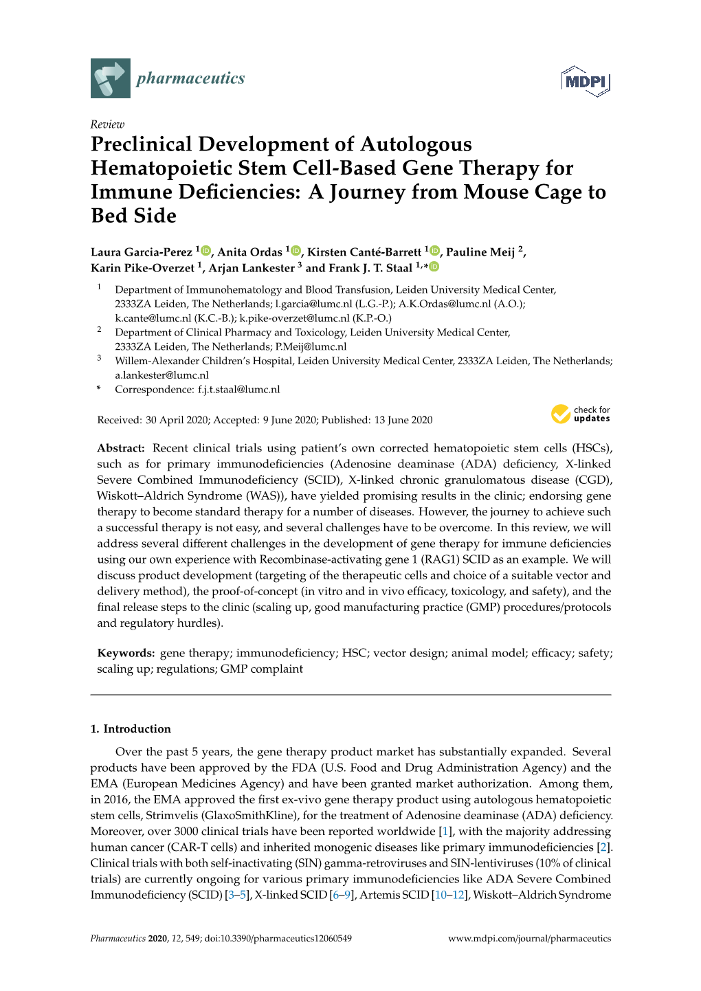 Preclinical Development of Autologous Hematopoietic Stem Cell-Based Gene Therapy for Immune Deﬁciencies: a Journey from Mouse Cage to Bed Side