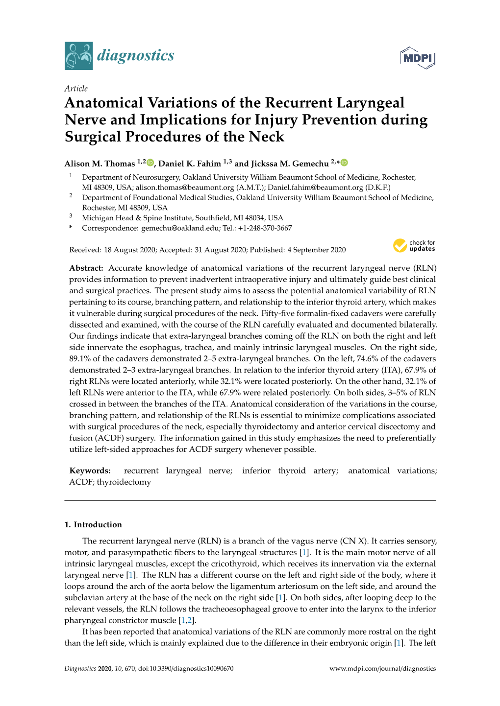 Anatomical Variations of the Recurrent Laryngeal Nerve and Implications for Injury Prevention During Surgical Procedures of the Neck