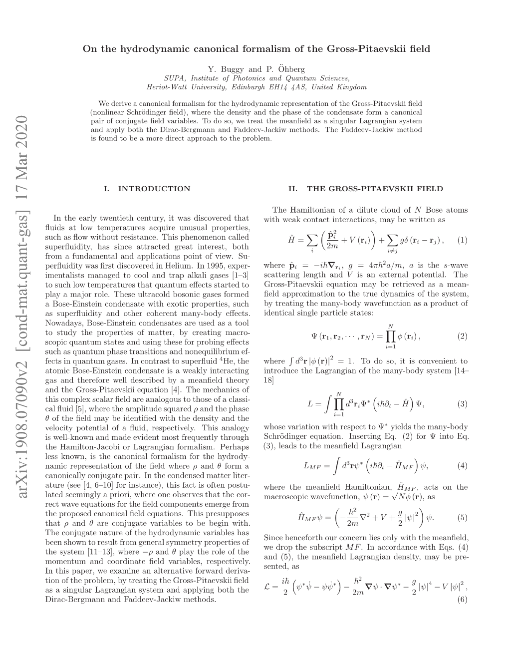 On the Hydrodynamic Canonical Formalism of the Gross-Pitaevskii Field