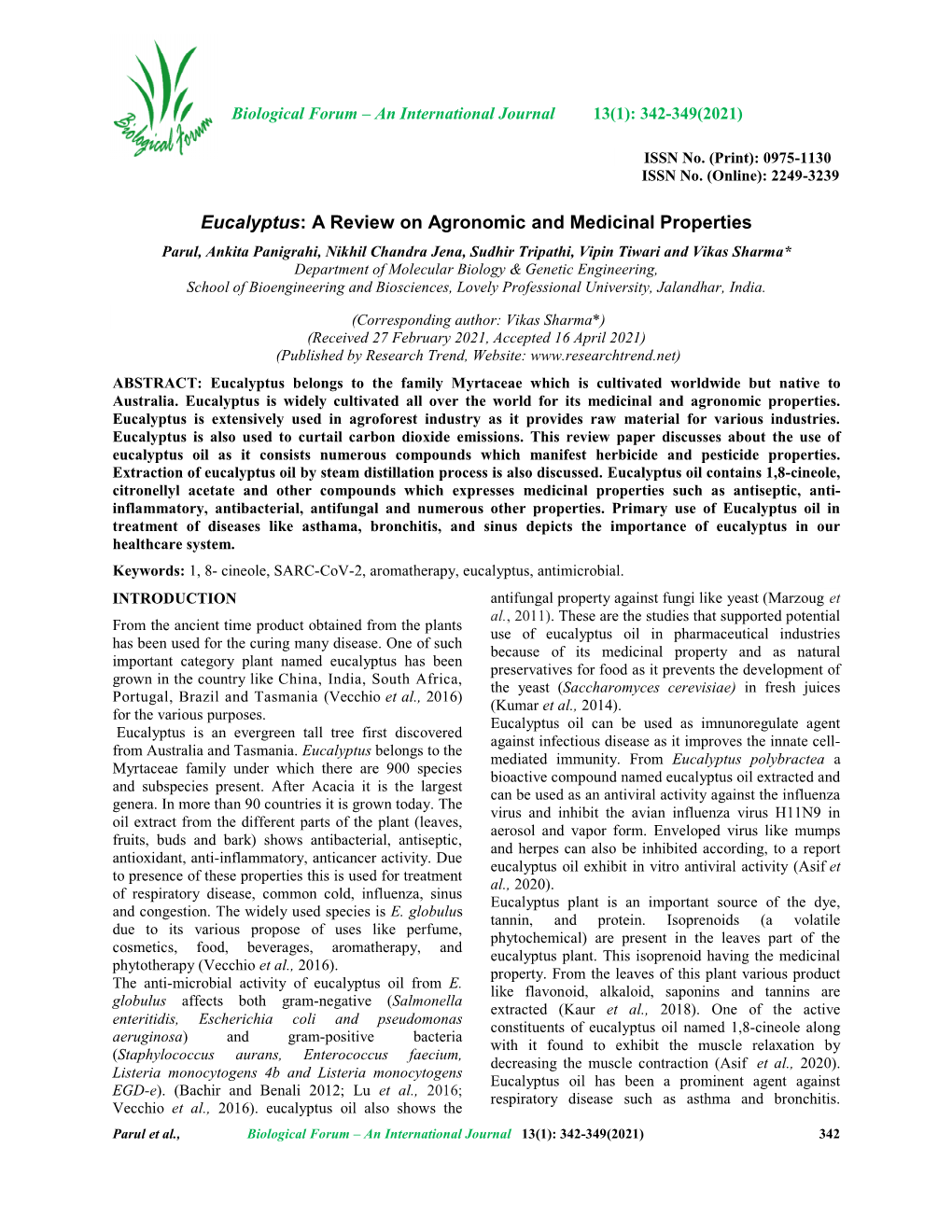 Eucalyptus: a Review on Agronomic and Medicinal Properties