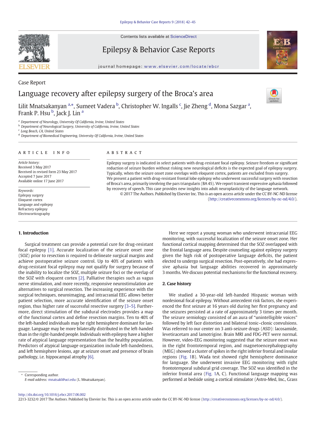 Language Recovery After Epilepsy Surgery of the Broca's Area