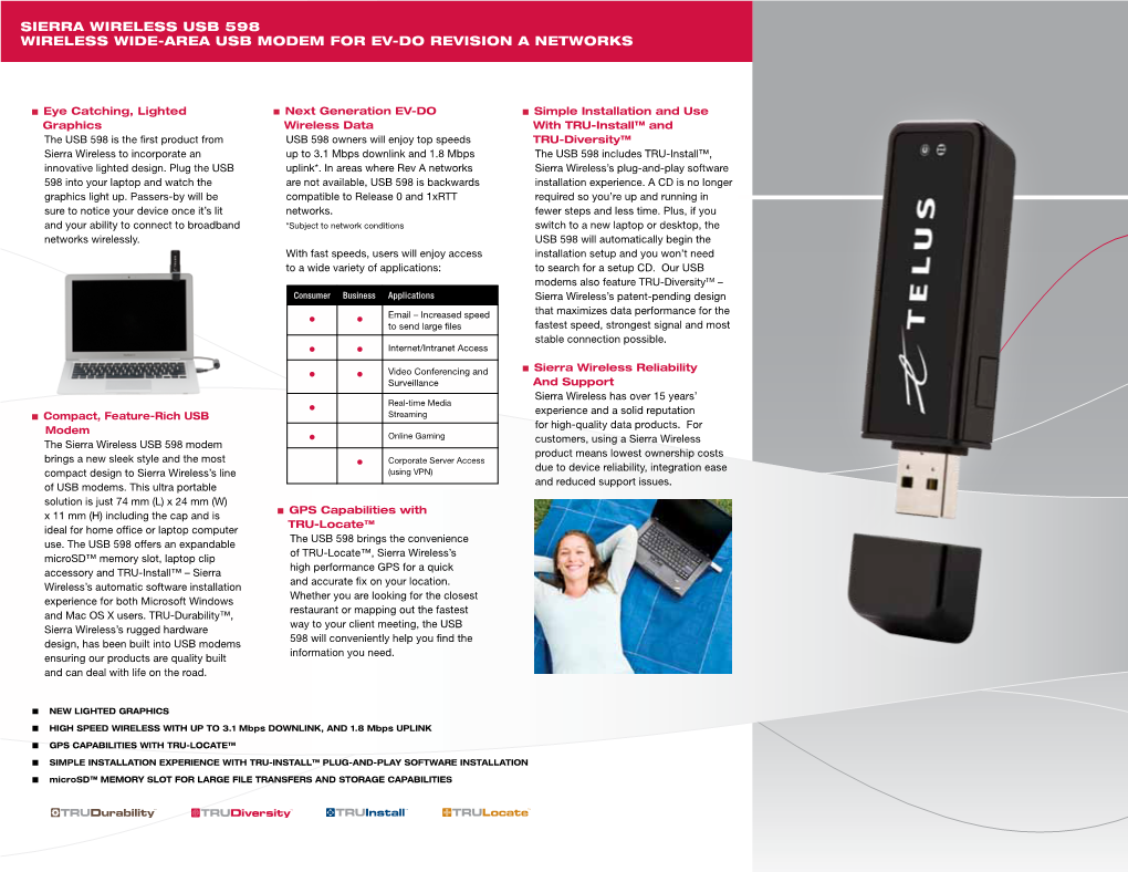 Sierra Wireless USB 598 WIRELESS WIDE-AREA USB MODEM for EV-DO REVISION a NETWORKS