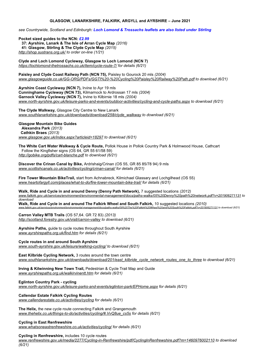 GLASGOW, LANARKSHIRE, FALKIRK, ARGYLL and AYRSHIRE – June 2021 See Countrywide, Scotland and Edinburgh: Loch Lomond & Tros