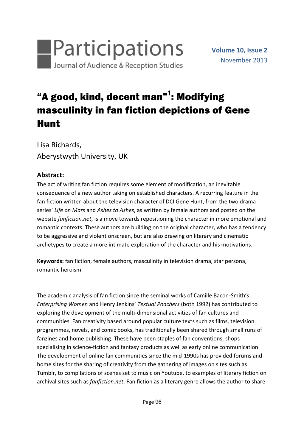 Modifying Masculinity in Fan Fiction Depictions of Gene Hunt