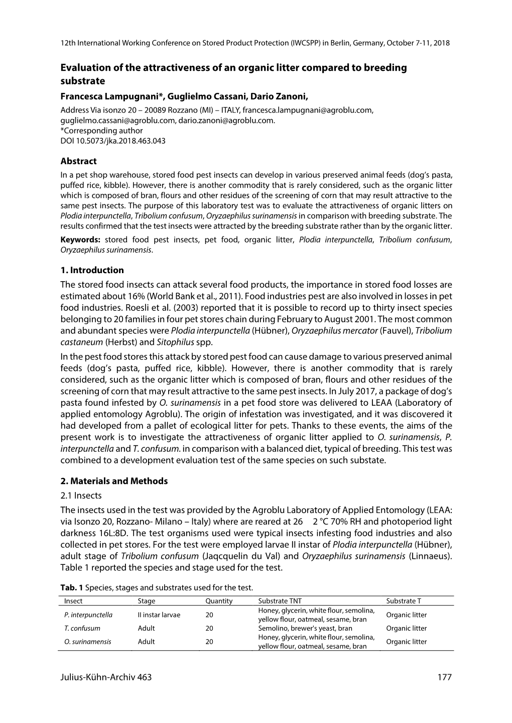 Evaluation of the Attractiveness of an Organic Litter Compared to Breeding