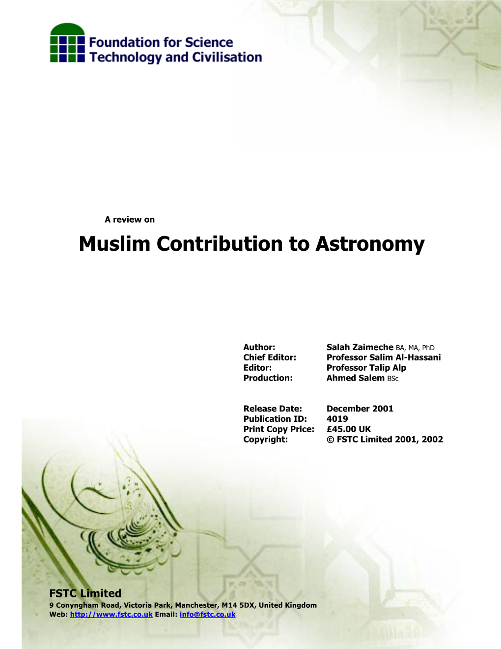 Muslim Contribution to Astronomy