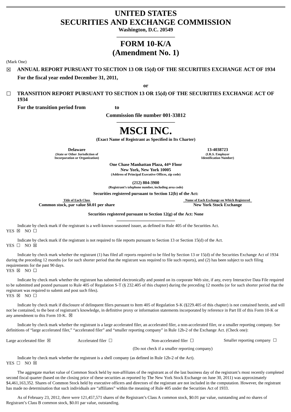 MSCI INC. (Exact Name of Registrant As Specified in Its Charter)