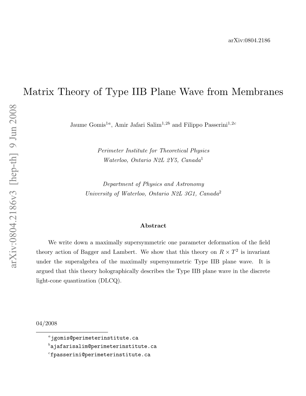 Matrix Theory of Type IIB Plane Wave from Membranes