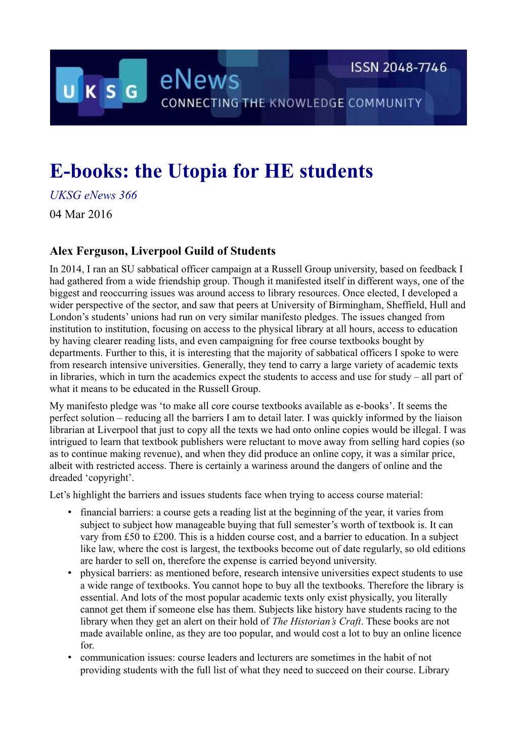 E-Books: the Utopia for HE Students UKSG Enews 366 04 Mar 2016