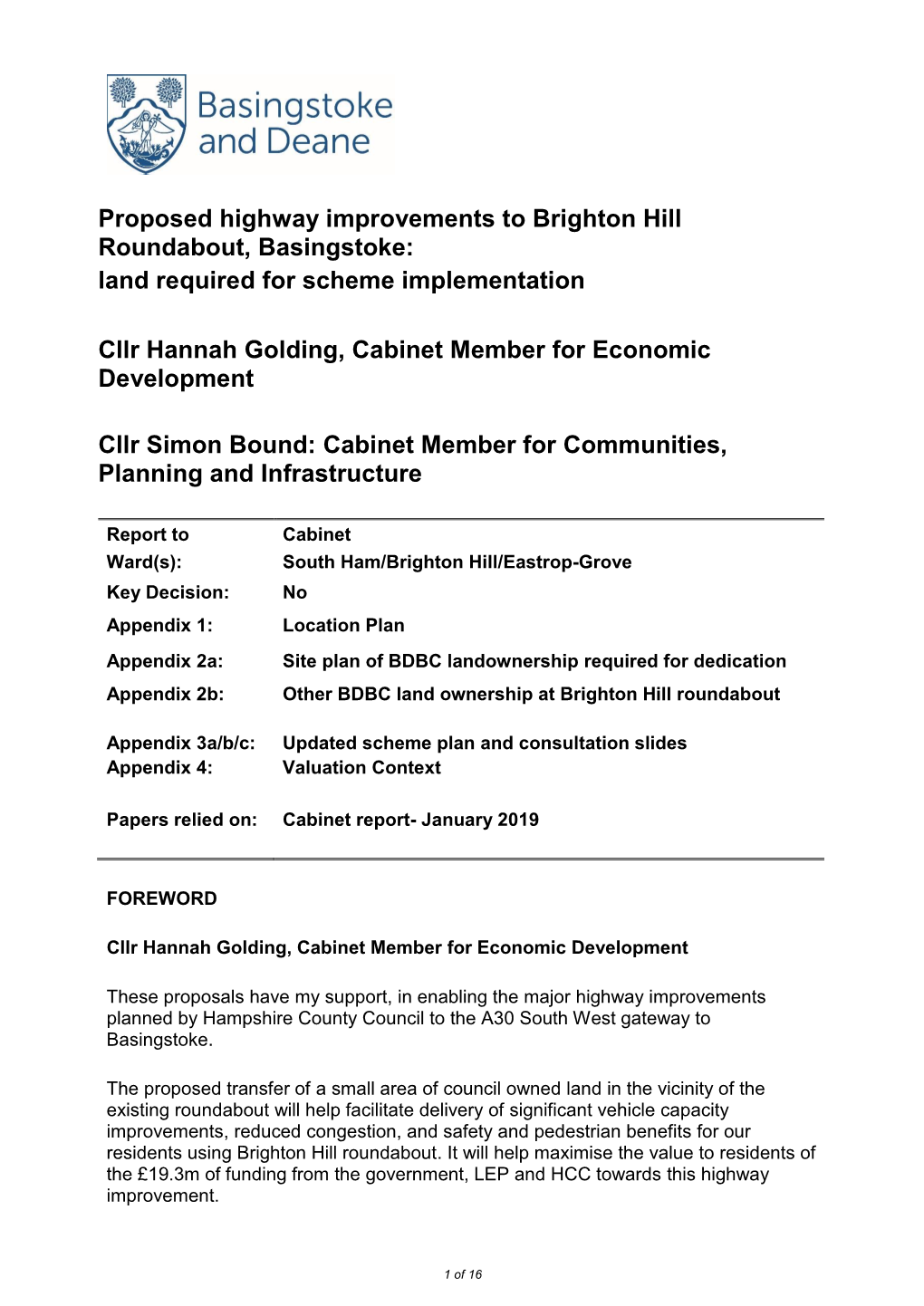 Proposed Highway Improvements to Brighton Hill Roundabout, Basingstoke: Land Required for Scheme Implementation
