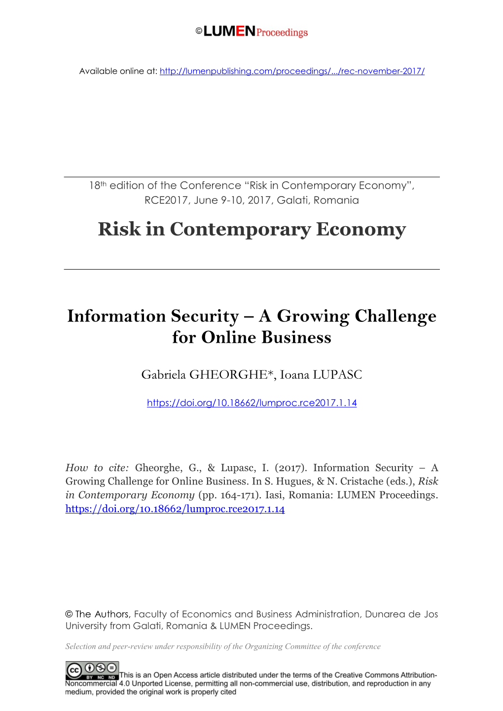 Risk in Contemporary Economy Information Security