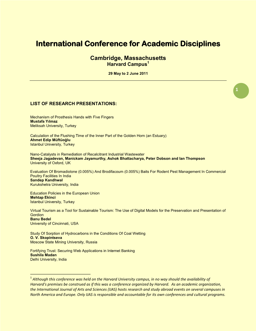 International Conference for Academic Disciplines