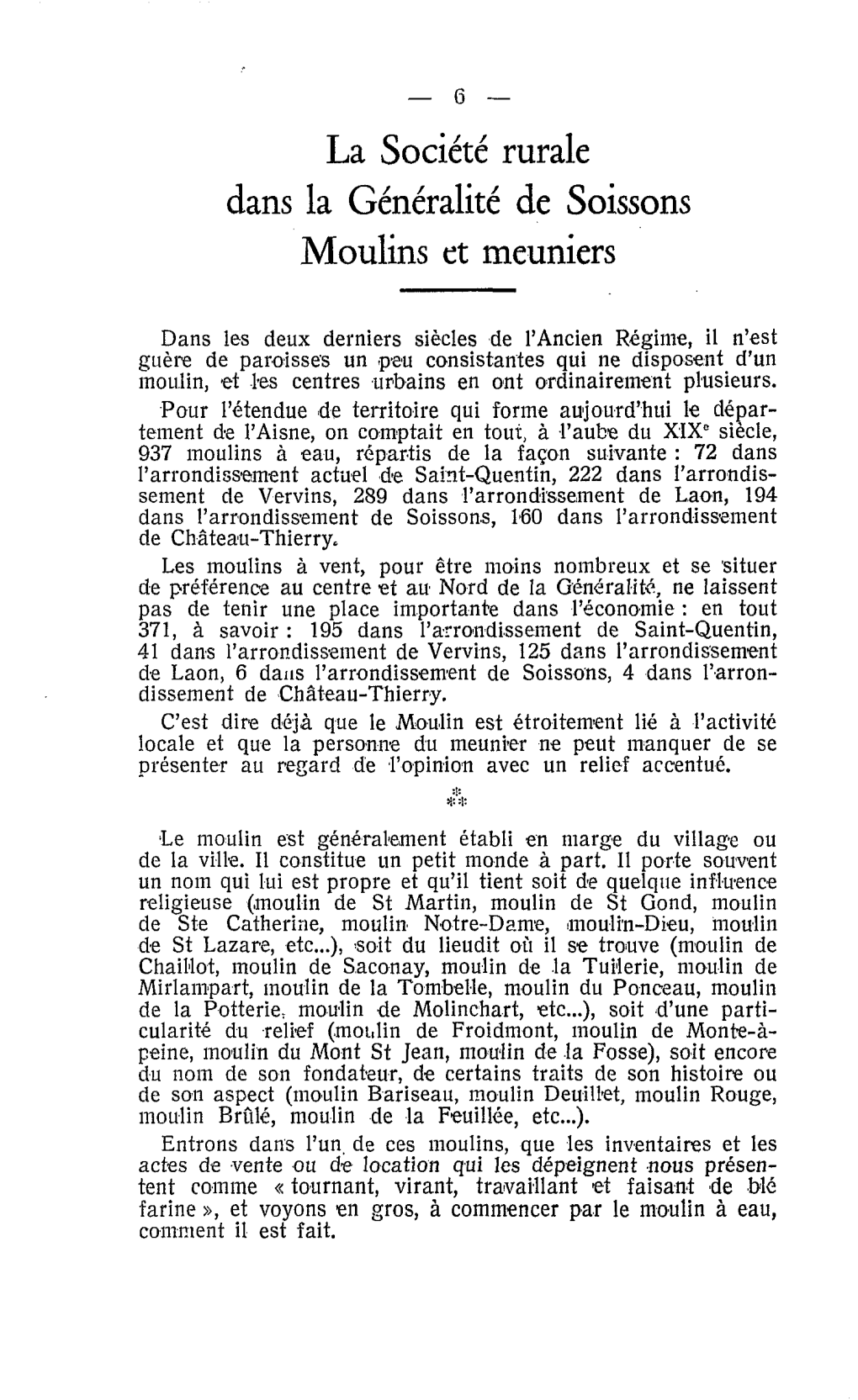 La Société Rurale Dans La Généralit6 De Soissons Moulins Et Meuniers