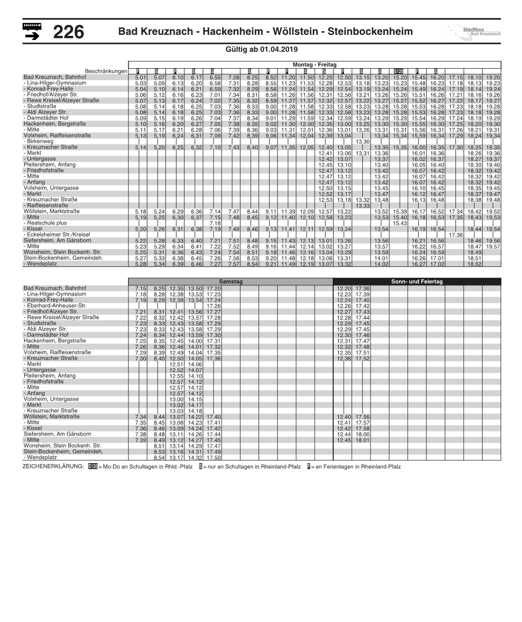 Bad Kreuznach - Hackenheim - Wöllstein - Steinbockenheim Gültig Ab 01.04.2019