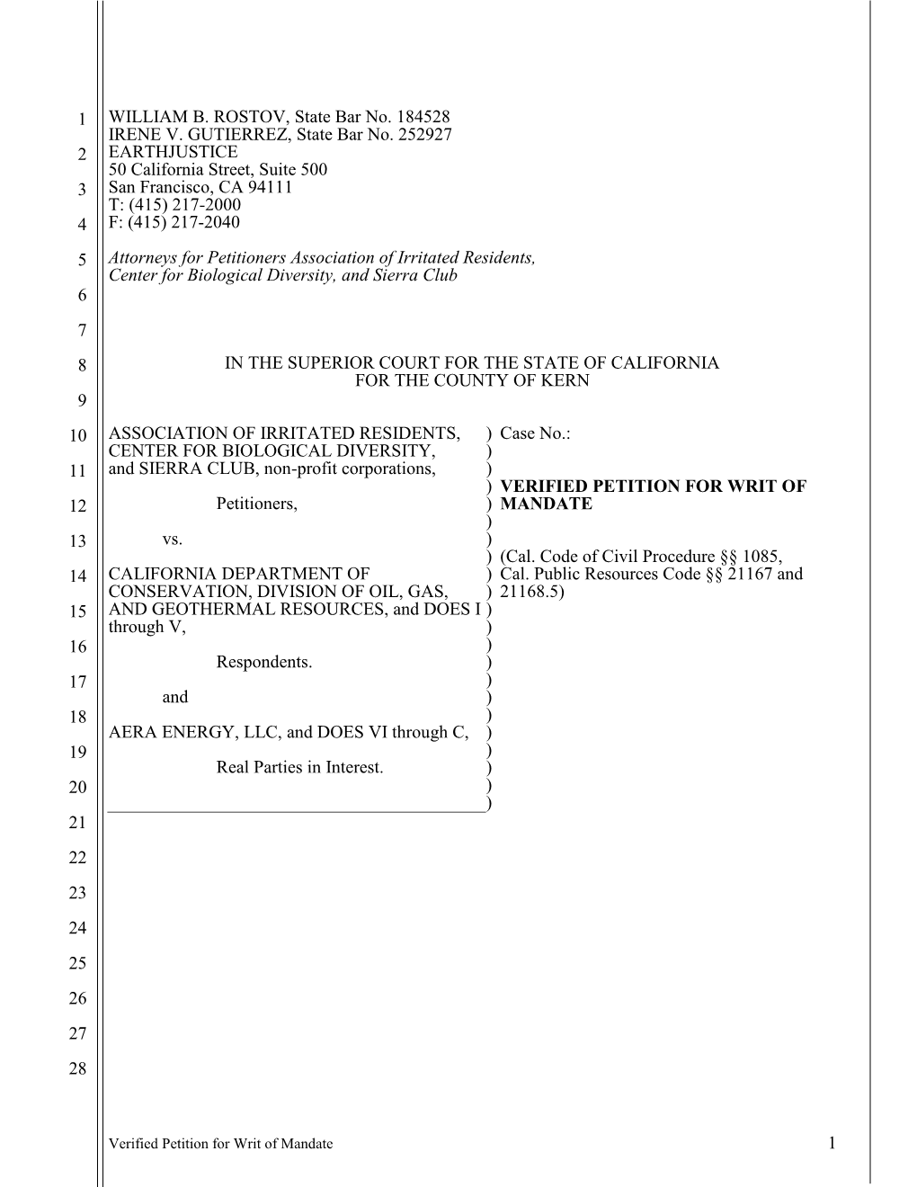 South Belridge Oil Field Complaint