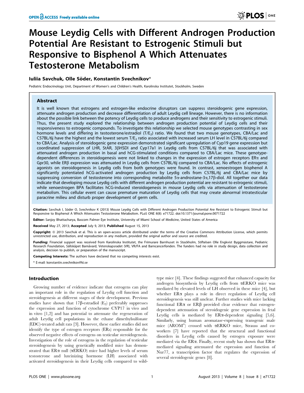 Mouse Leydig Cells with Different Androgen Production Potential Are