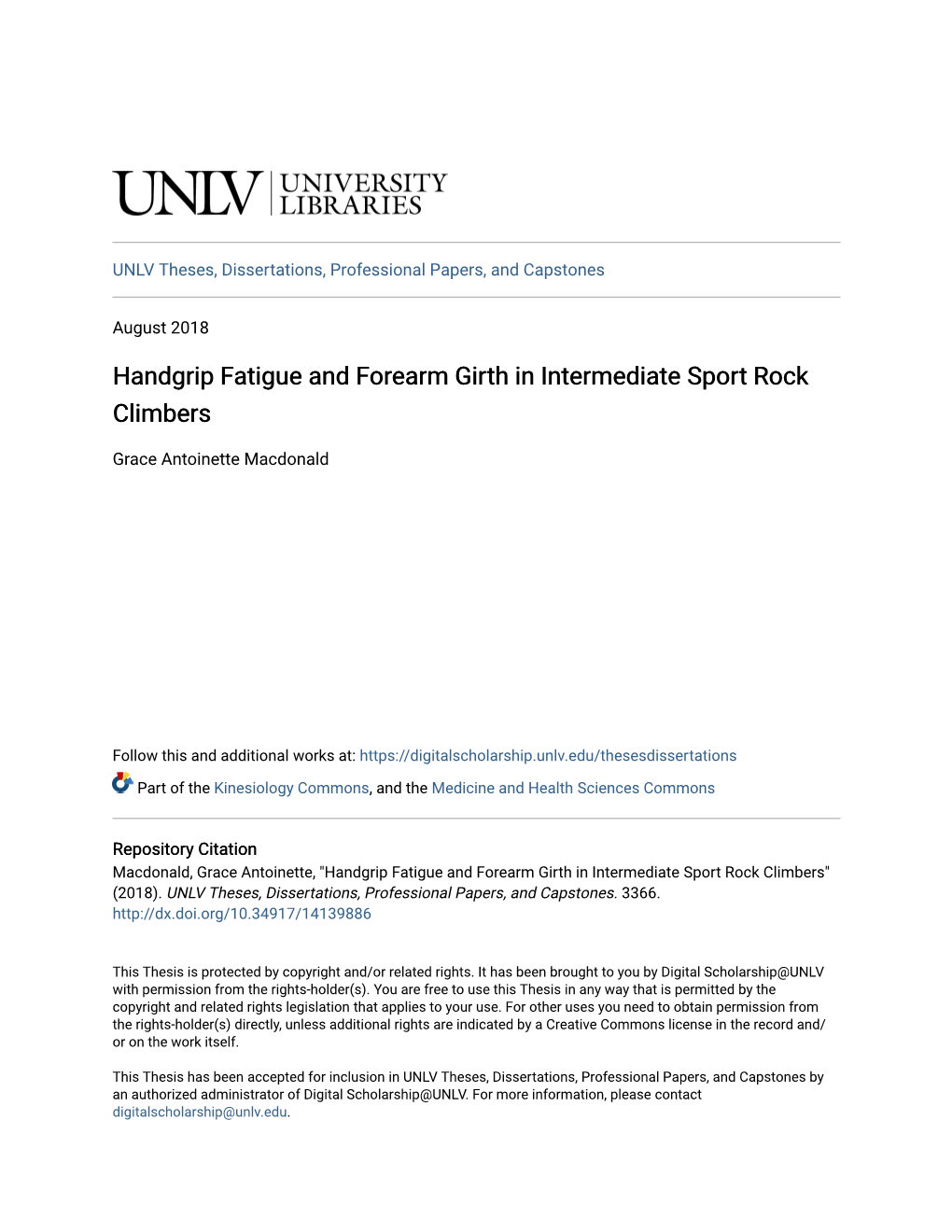 Handgrip Fatigue and Forearm Girth in Intermediate Sport Rock Climbers