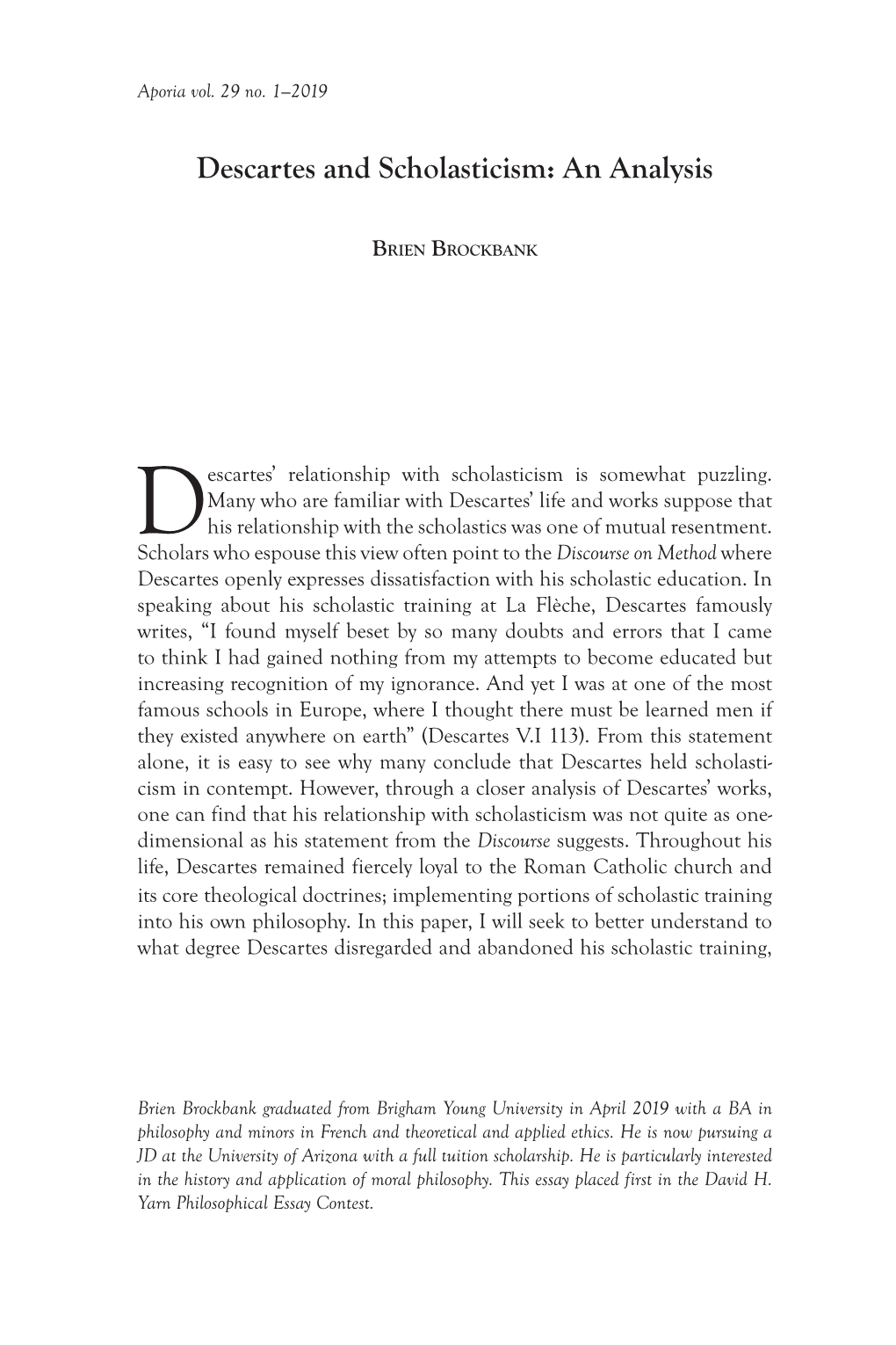 Descartes and Scholasticism: an Analysis