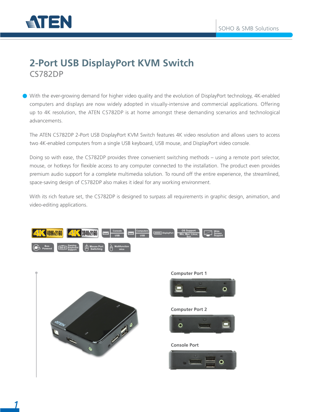 2-Port USB Displayport KVM Switch CS782DP