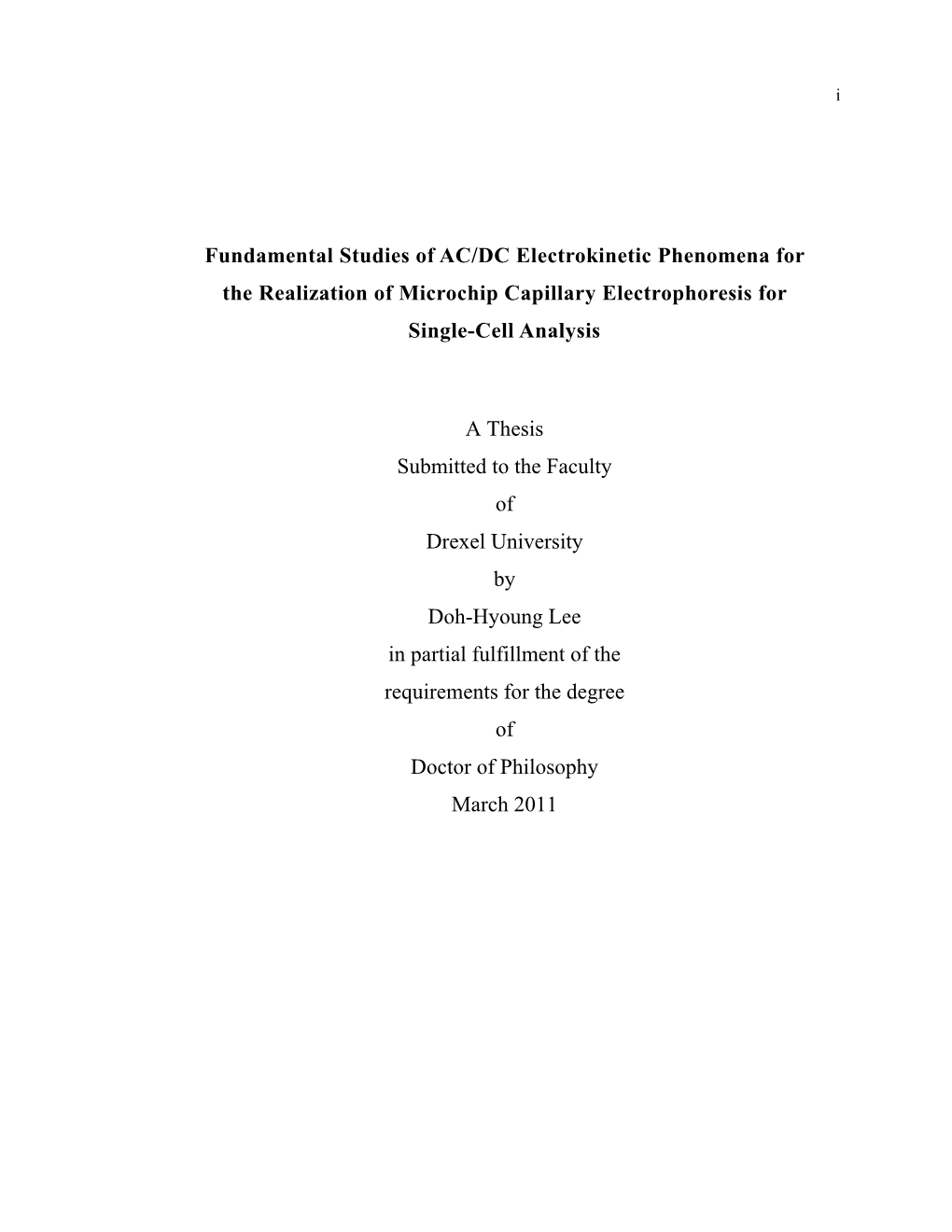 Fundamental Studies of AC/DC Electrokinetic Phenomena for the Realization of Microchip Capillary Electrophoresis for Single-Cell Analysis