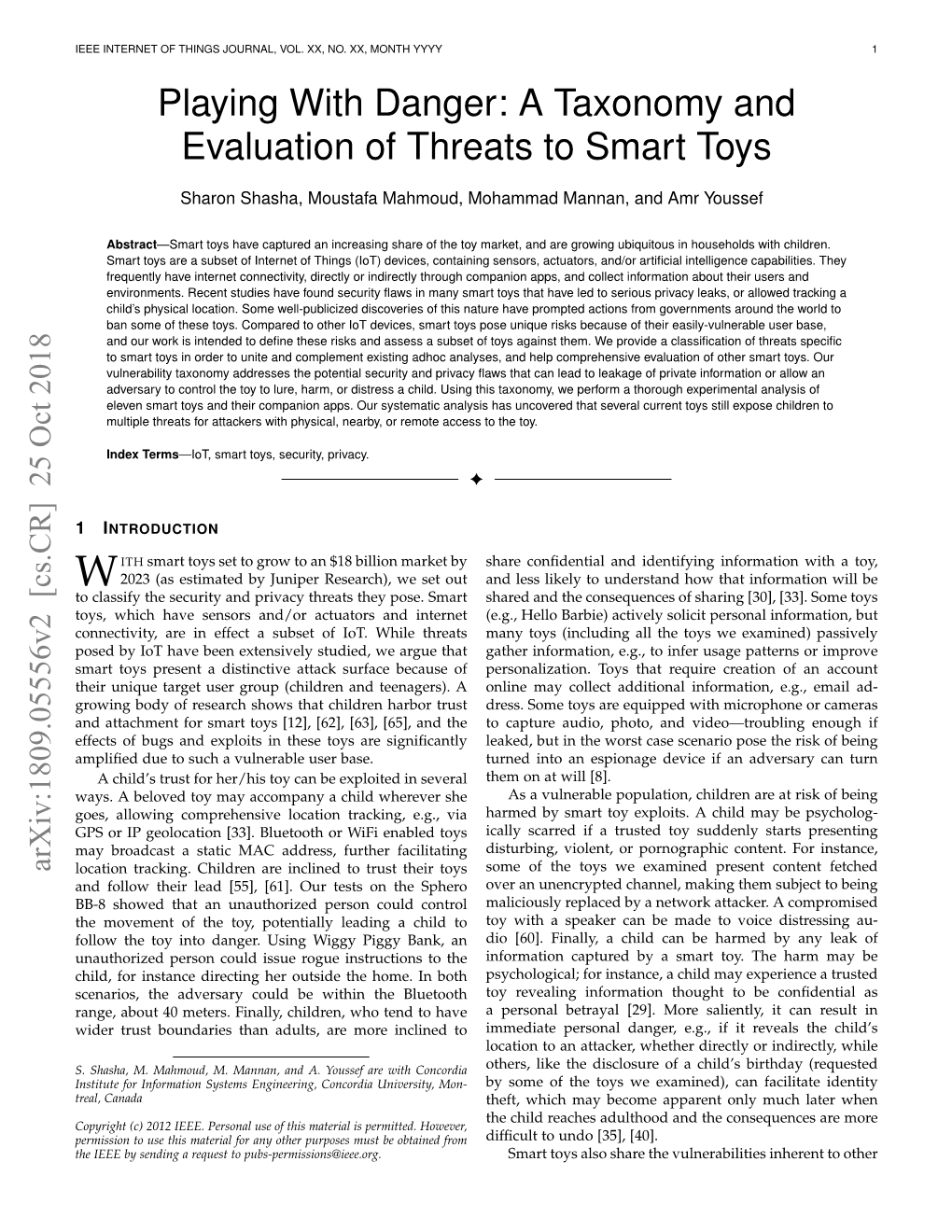 A Taxonomy and Evaluation of Threats to Smart Toys