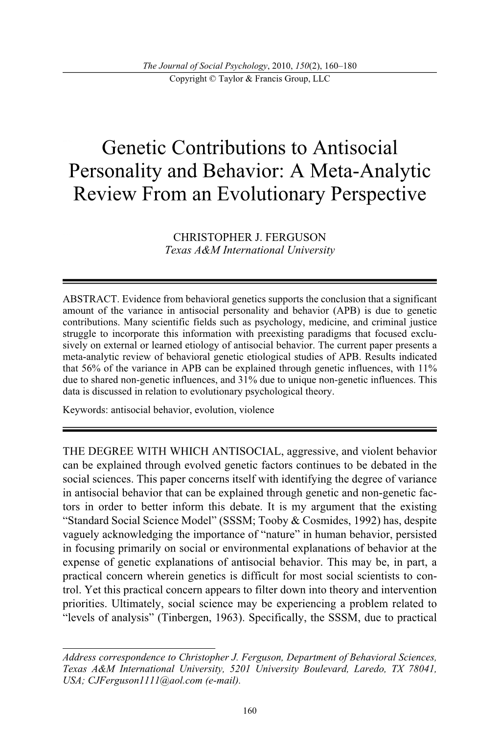 Genetic Contributions to Antisocial Personality and Behavior: a Meta-Analytic Review from an Evolutionary Perspective