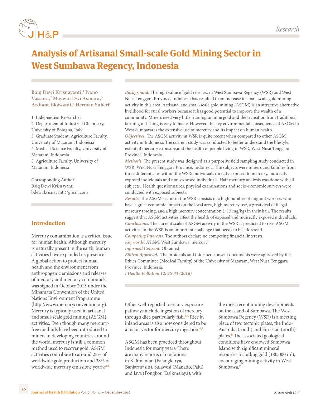 Analysis of Artisanal Small-Scale Gold Mining Sector in West Sumbawa Regency, Indonesia