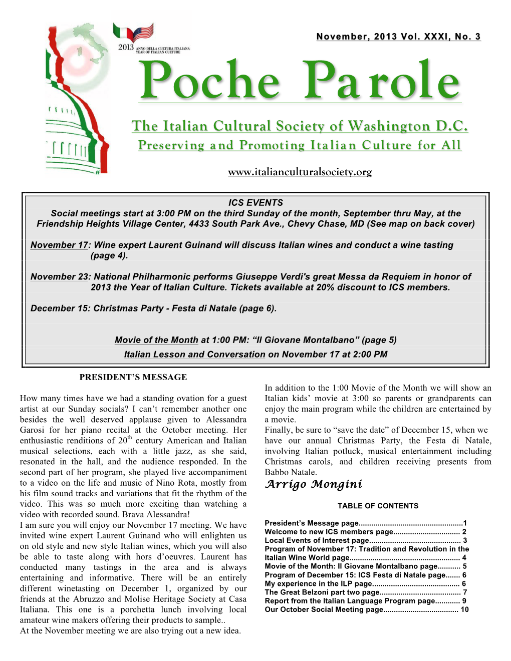 Poche Parole the Italian Cultural Society of Washington D.C