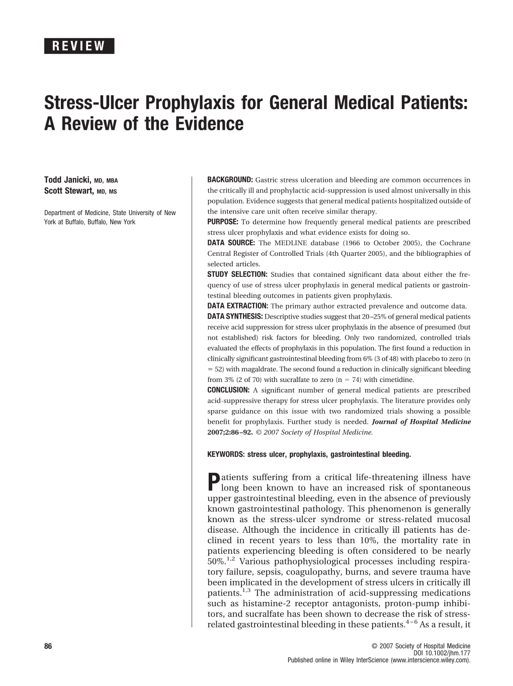 Stress-Ulcer Prophylaxis for General Medical Patients: a Review of the Evidence
