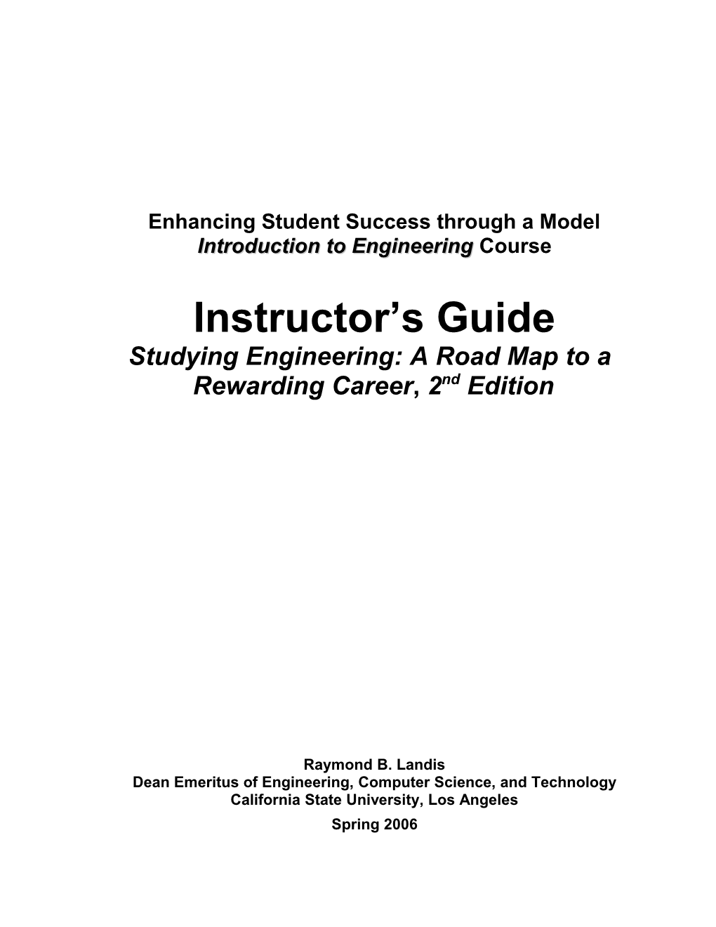 Instructor’S Guide In Support Of